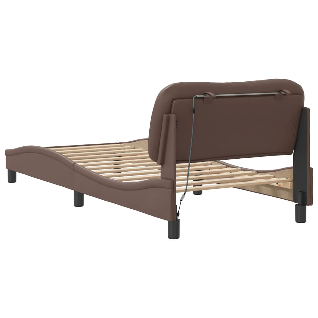 Bed Frame with LED without Mattress "Hvar" Brown 80x200 cm