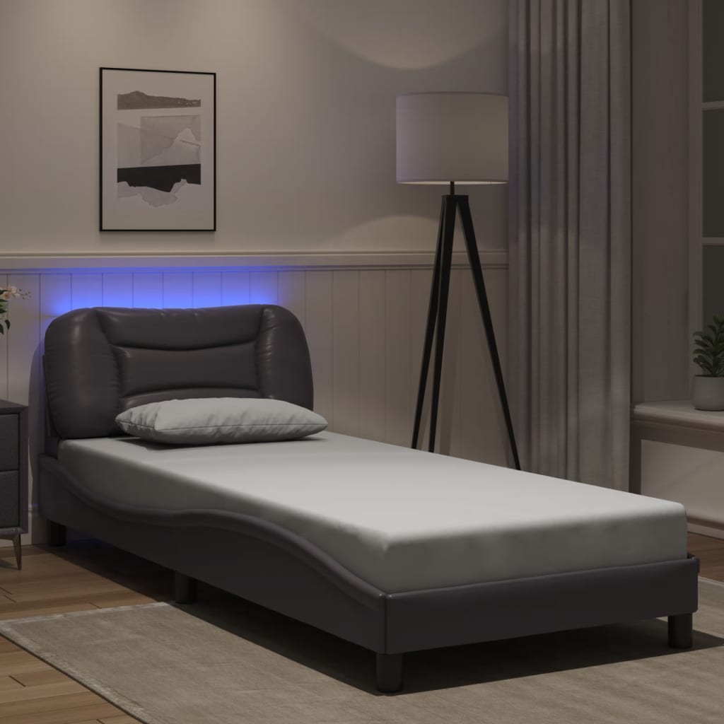 Bed Frame with LED without Mattress "Hvar" Grey 80x200 cm