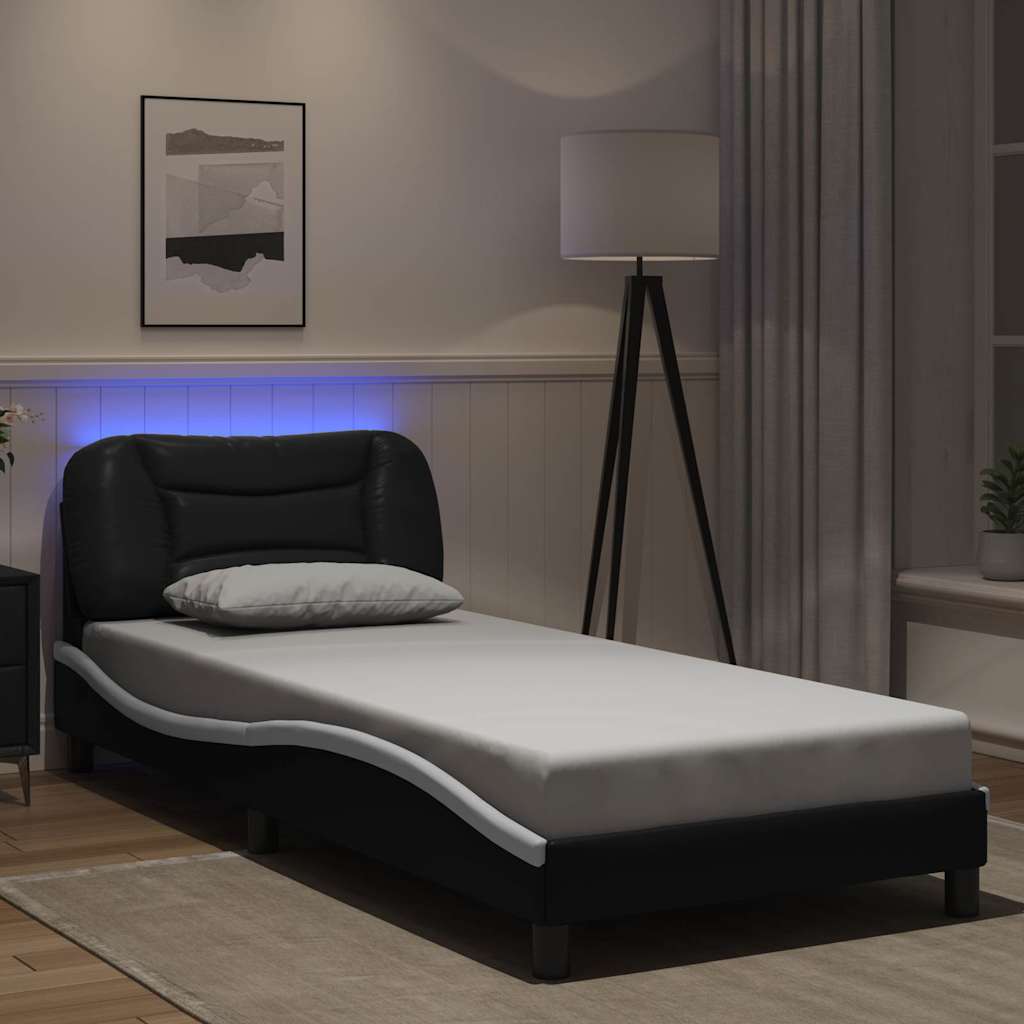 Bed Frame with LED without Mattress "Hvar" Black and White 80x200 cm
