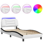 Bed Frame with LED without Mattress "Hvar" White and Black 80x200 cm