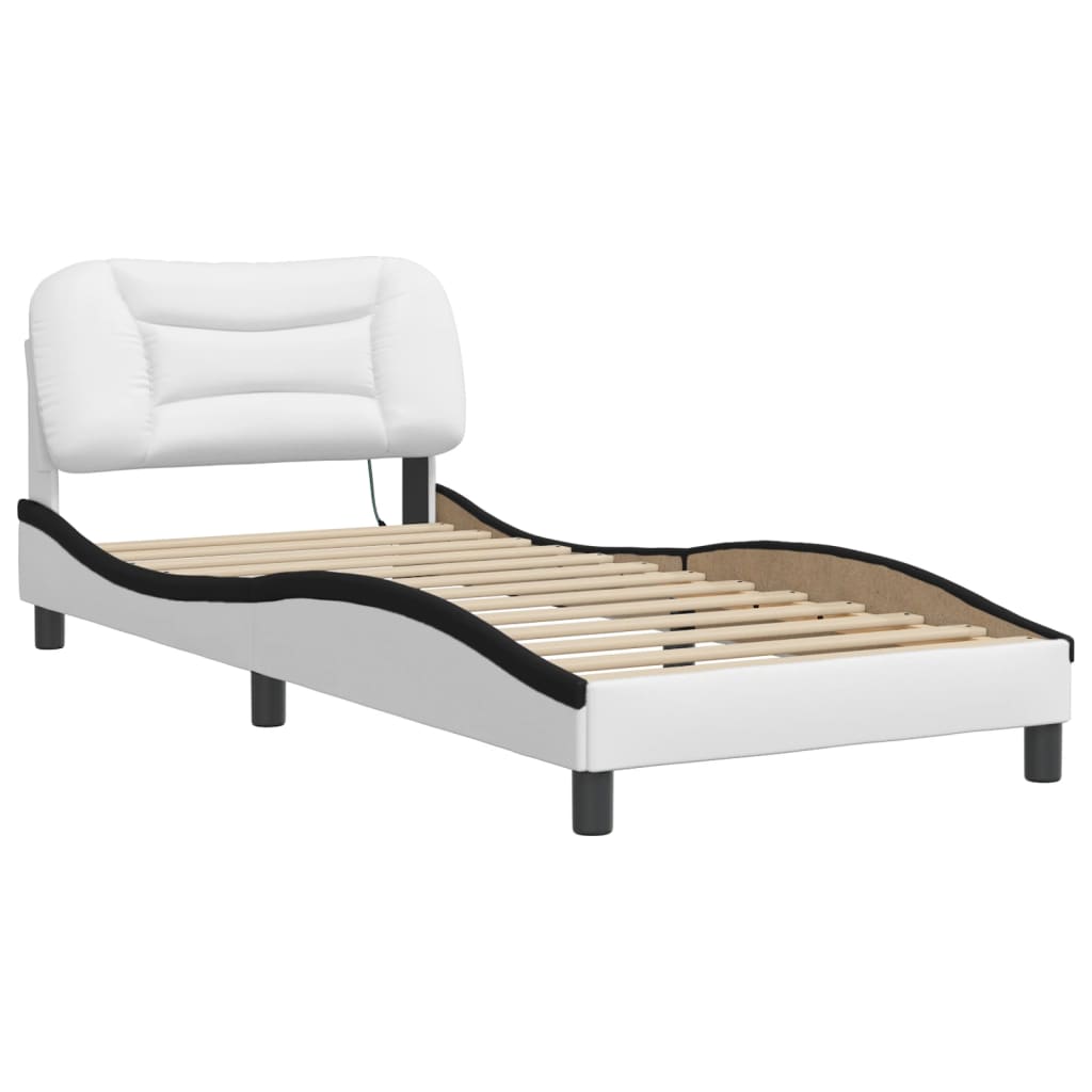 Bed Frame with LED without Mattress "Hvar" White and Black 80x200 cm