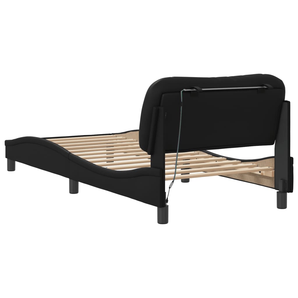 Bed Frame with LED without Mattress "Hvar" Black 90x190 cm