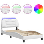 Bed Frame with LED without Mattress "Hvar" White 90x190 cm