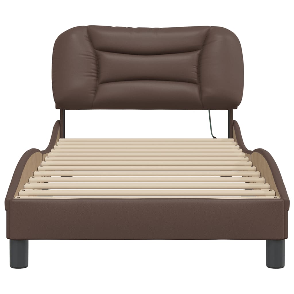 Bed Frame with LED without Mattress "Hvar" Brown 90x190 cm