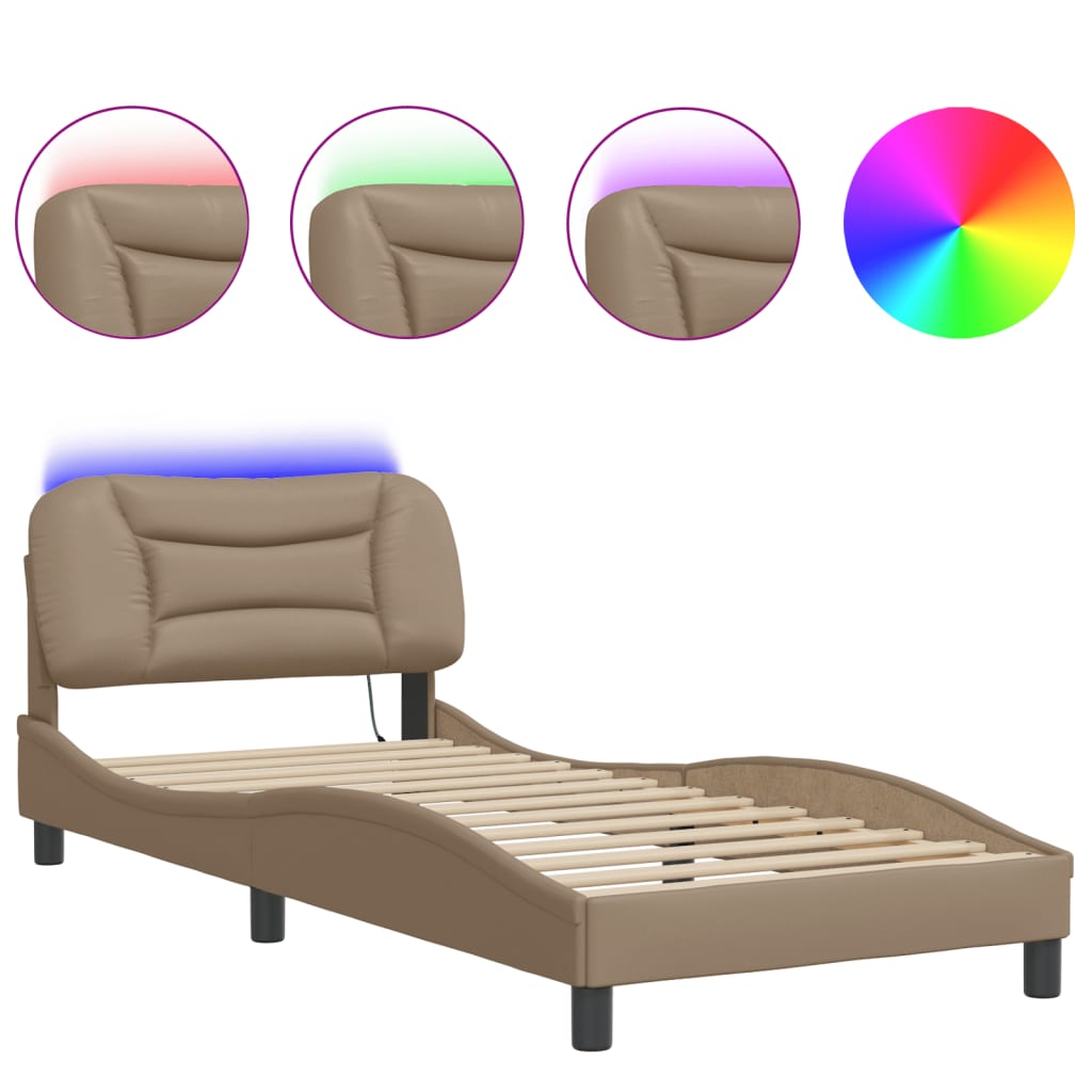Bed Frame with LED without Mattress "Hvar" Cappuccino 90x190 cm