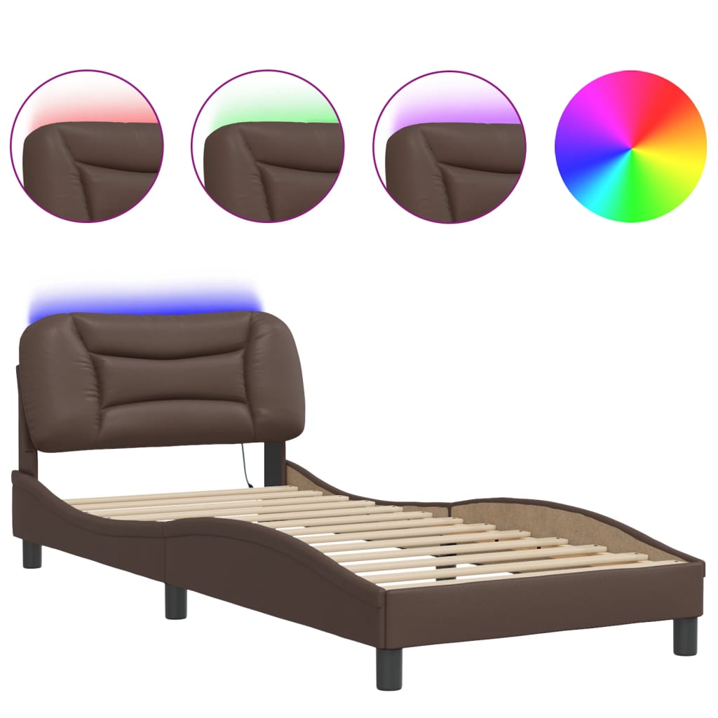 Bed Frame with LED without Mattress "Hvar" Brown 90x200 cm