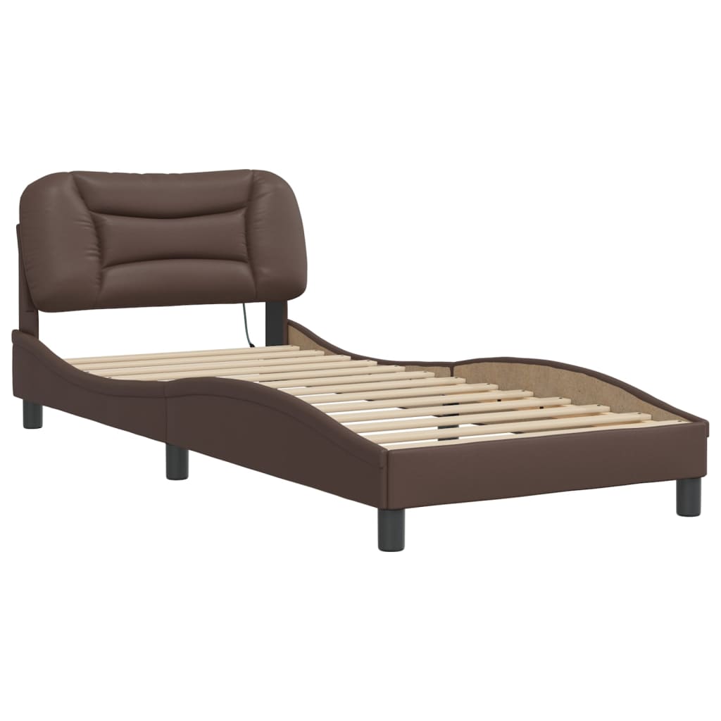 Bed Frame with LED without Mattress "Hvar" Brown 90x200 cm