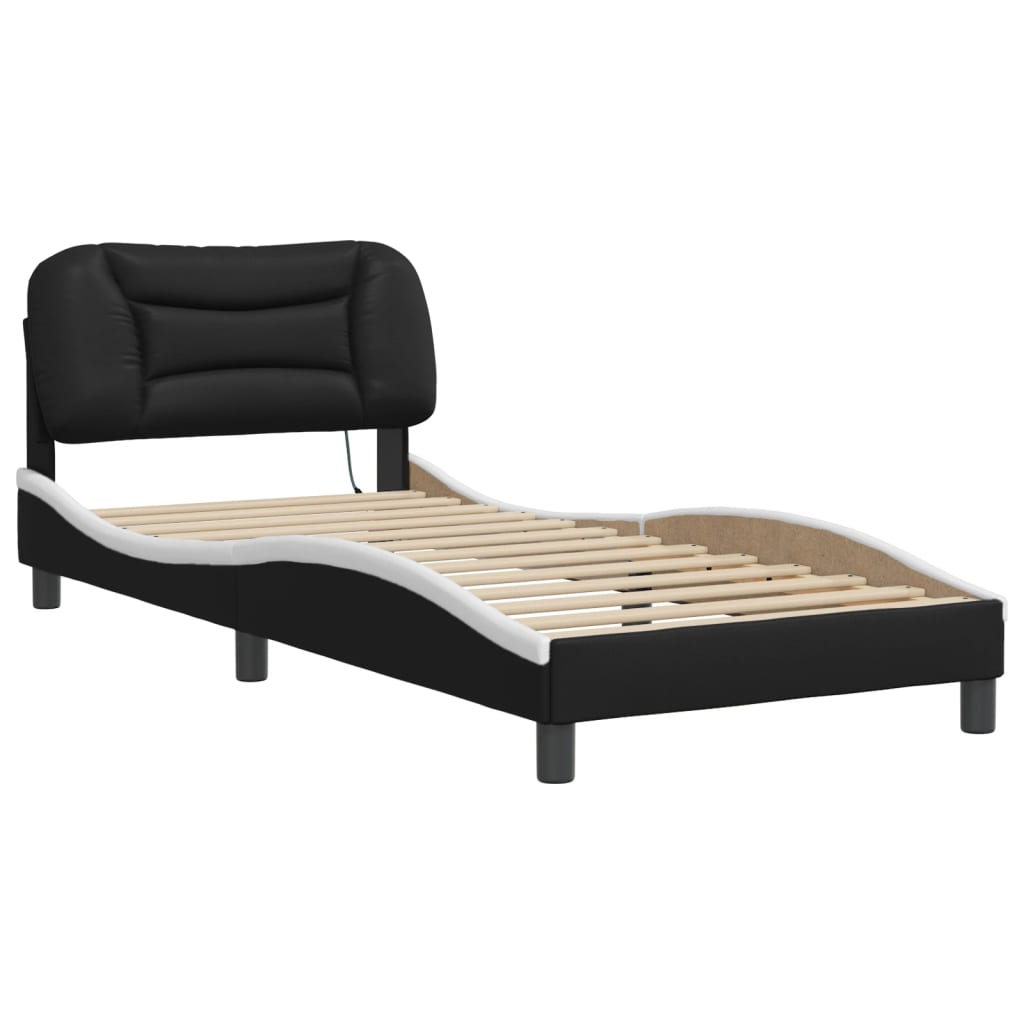 Bed Frame with LED without Mattress "Hvar" Black and White 90x200 cm