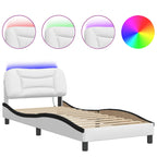 Bed Frame with LED without Mattress "Hvar" White and Black 90x200 cm