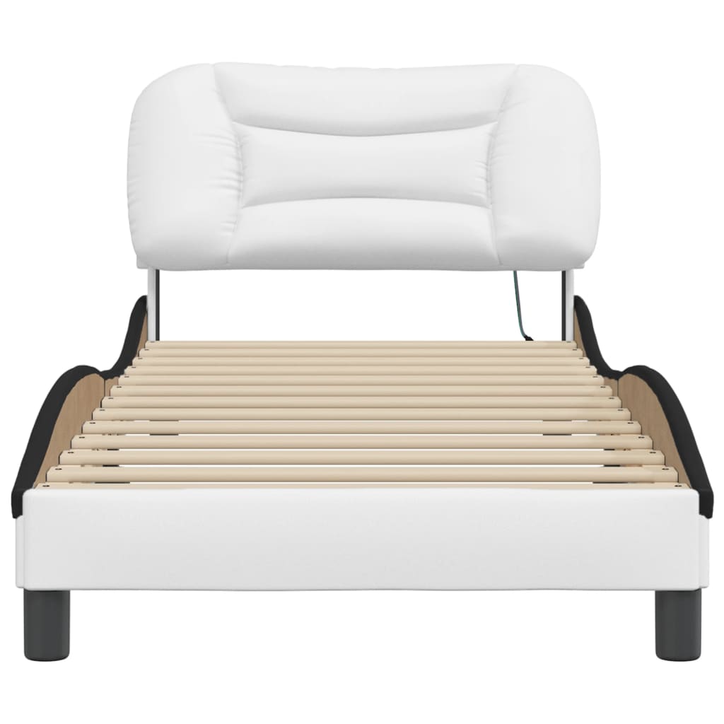 Bed Frame with LED without Mattress "Hvar" White and Black 90x200 cm
