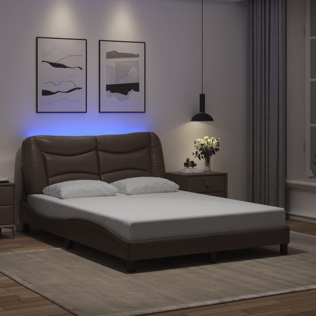 Bed Frame with LED without Mattress "Hvar" Brown 120x200 cm