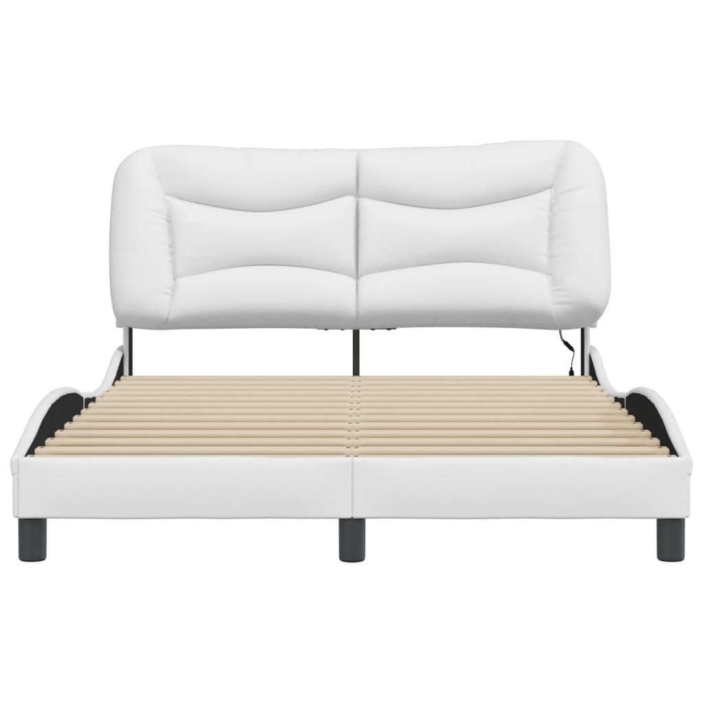 Bed Frame with LED without Mattress "Hvar" White 140x190 cm