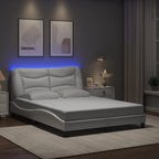 Bed Frame with LED without Mattress "Hvar" White 140x190 cm