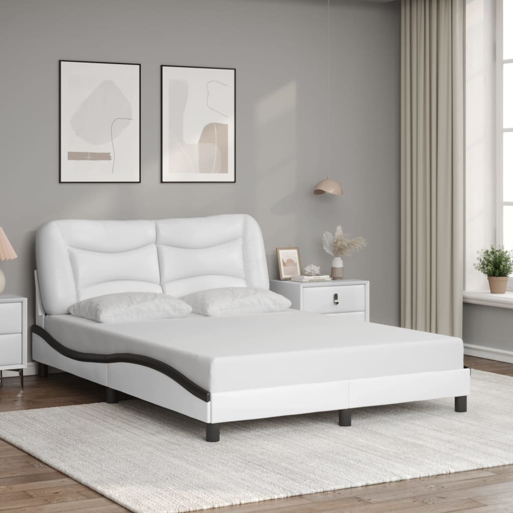 Bed Frame with LED without Mattress "Hvar" White and Black 140x190 cm