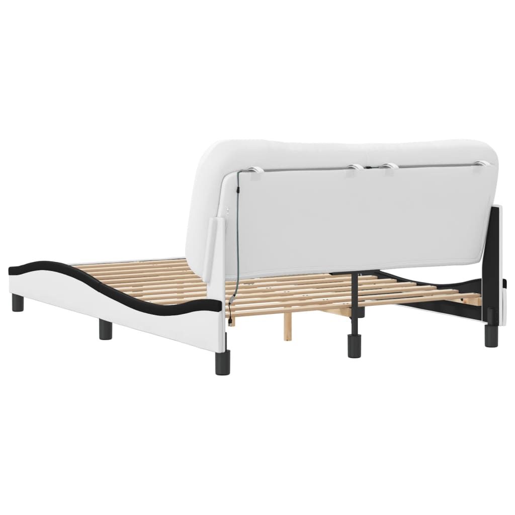 Bed Frame with LED without Mattress "Hvar" White and Black 140x190 cm