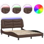 Bed Frame with LED without Mattress "Hvar" Brown 140x200 cm
