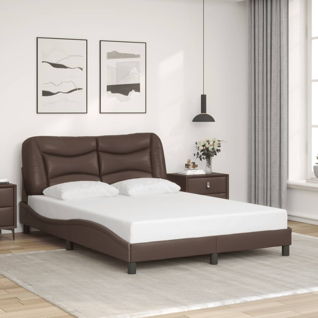 Bed Frame with LED without Mattress "Hvar" Brown 140x200 cm
