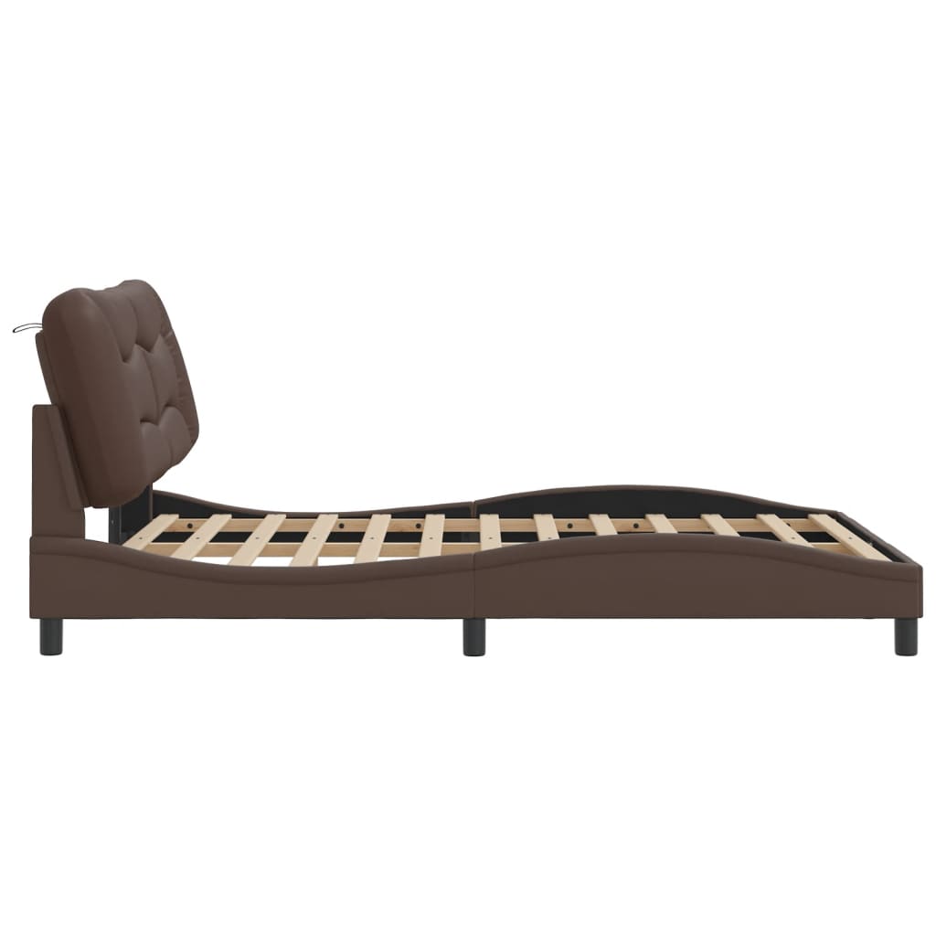Bed Frame with LED without Mattress "Hvar" Brown 140x200 cm