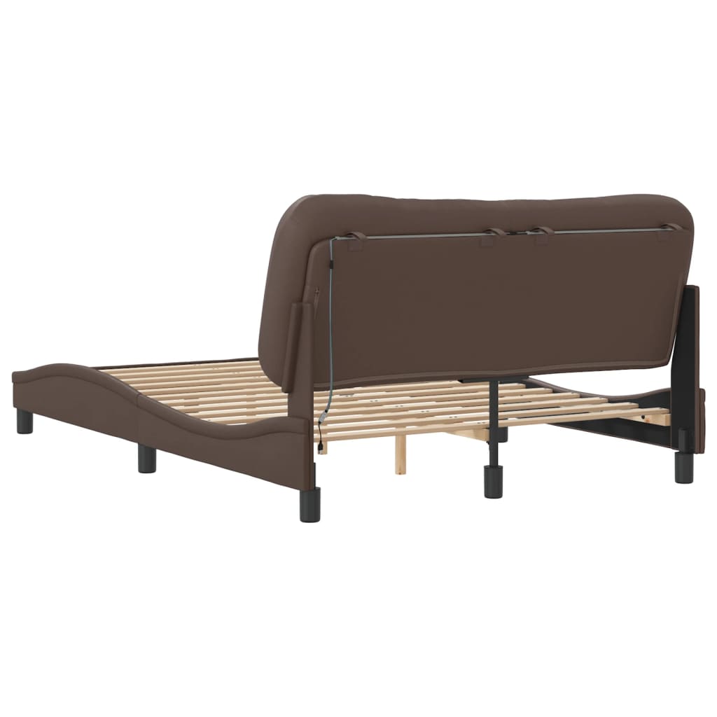 Bed Frame with LED without Mattress "Hvar" Brown 140x200 cm