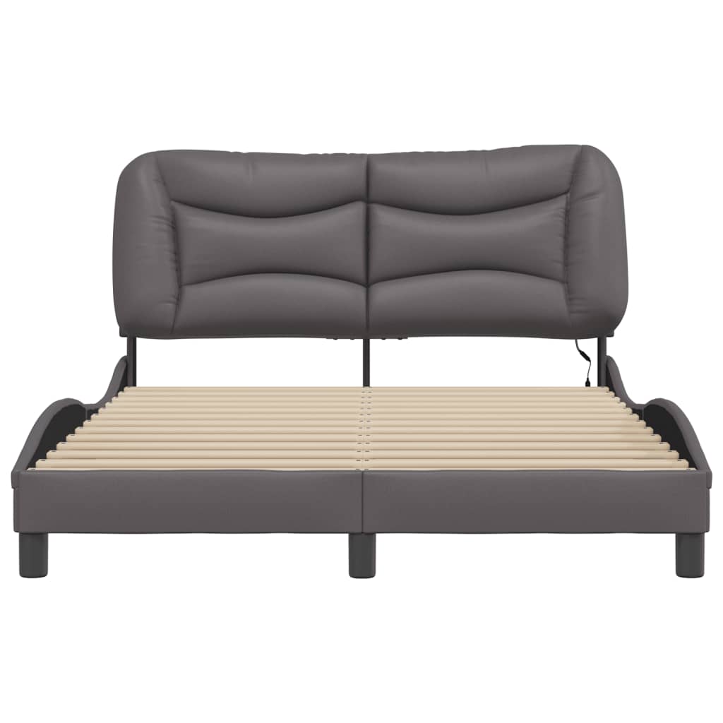 Bed Frame with LED without Mattress "Hvar" Grey 140x200 cm
