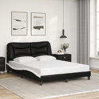 Bed Frame with LED without Mattress "Hvar" Black and White 140x200 cm
