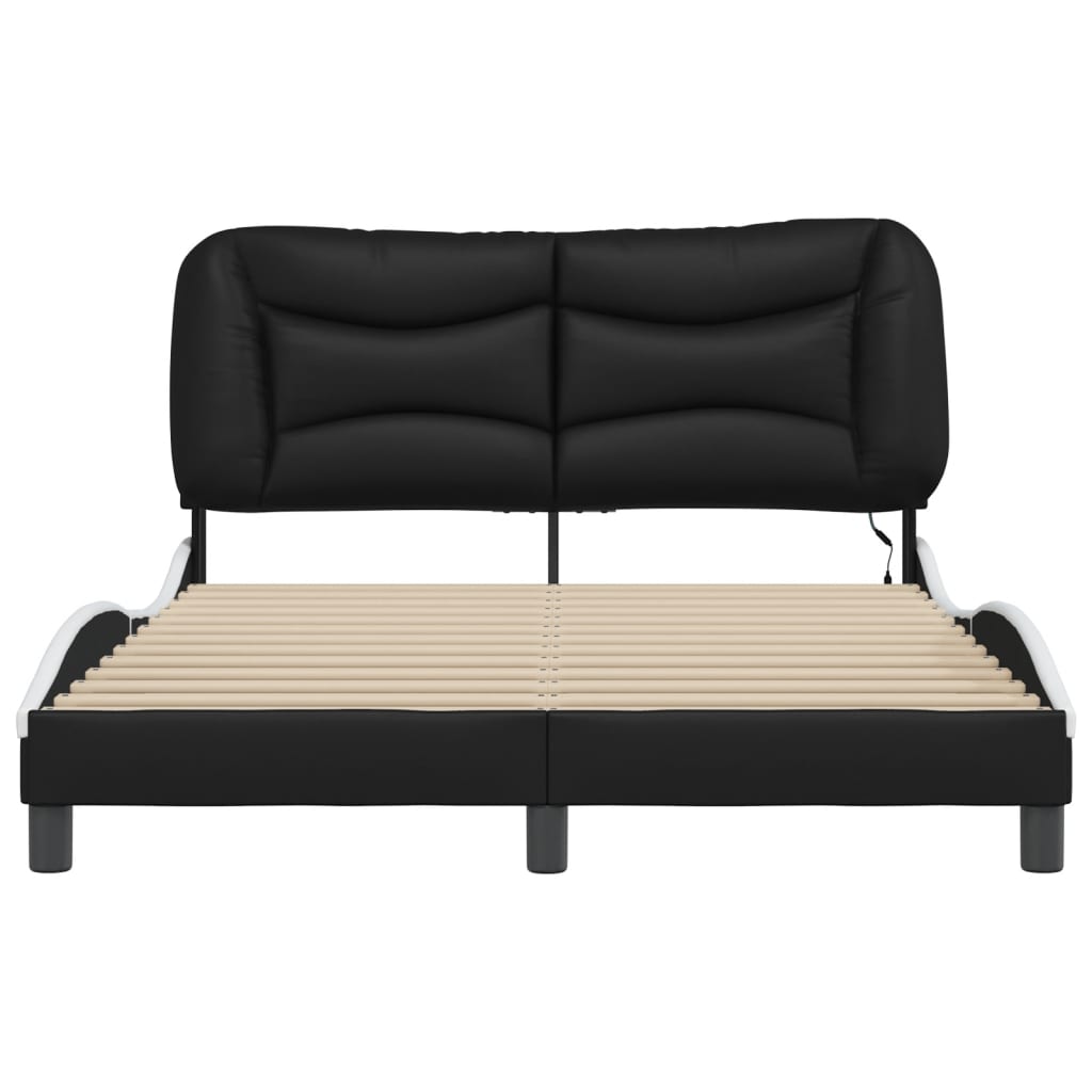 Bed Frame with LED without Mattress "Hvar" Black and White 140x200 cm