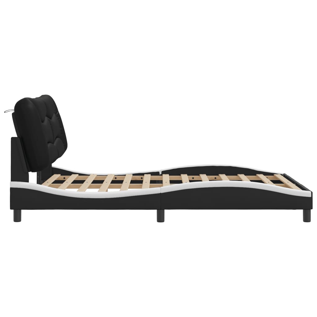 Bed Frame with LED without Mattress "Hvar" Black and White 140x200 cm