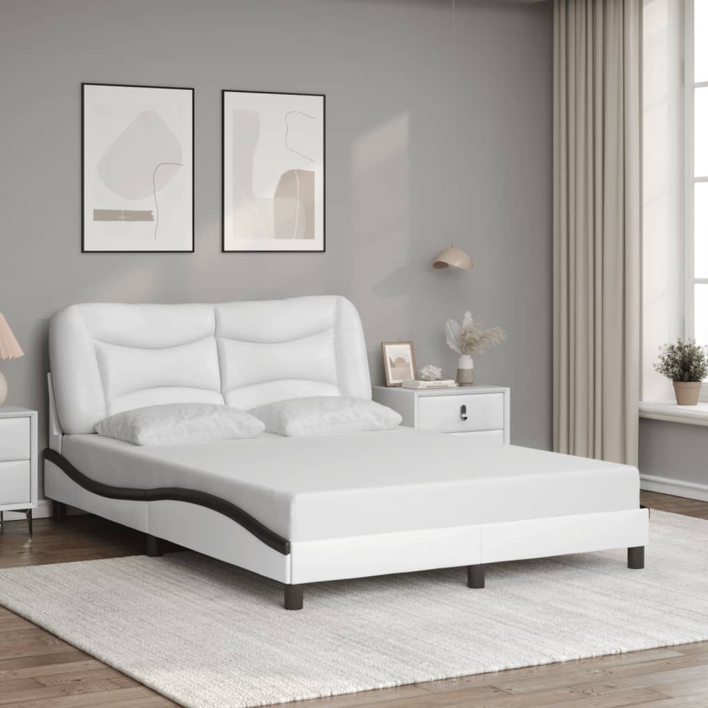 Bed Frame with LED without Mattress "Hvar" White and Black 140x200 cm