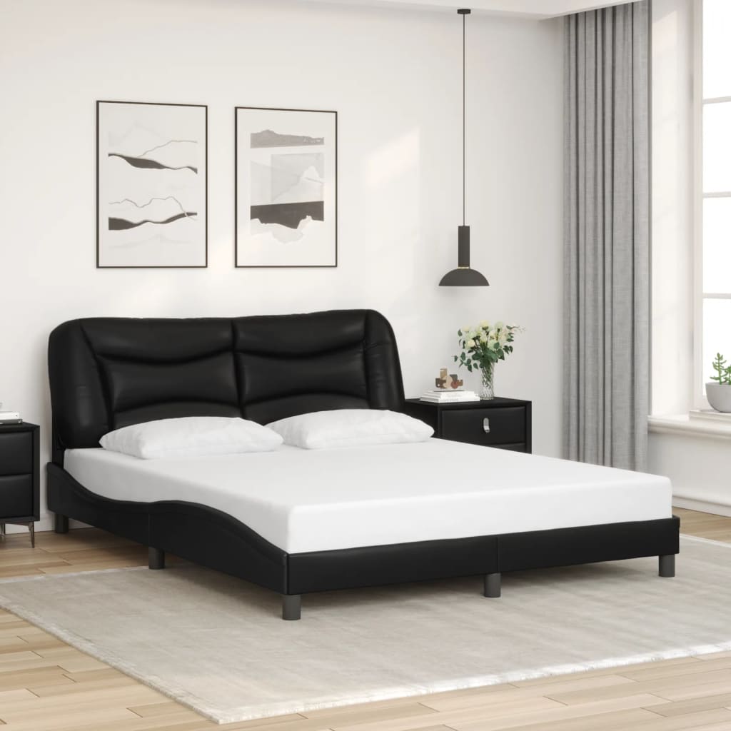 Bed Frame with LED without Mattress "Hvar" Black 160x200 cm