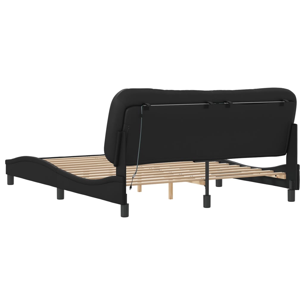 Bed Frame with LED without Mattress "Hvar" Black 160x200 cm