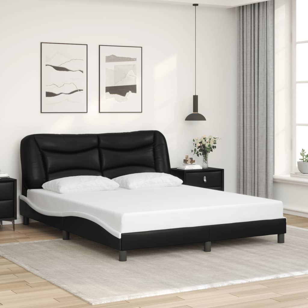 Bed Frame with LED without Mattress "Hvar" Black and White 160x200 cm