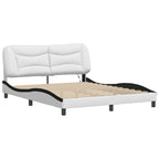 Bed Frame with LED without Mattress "Hvar" White and Black 160x200 cm