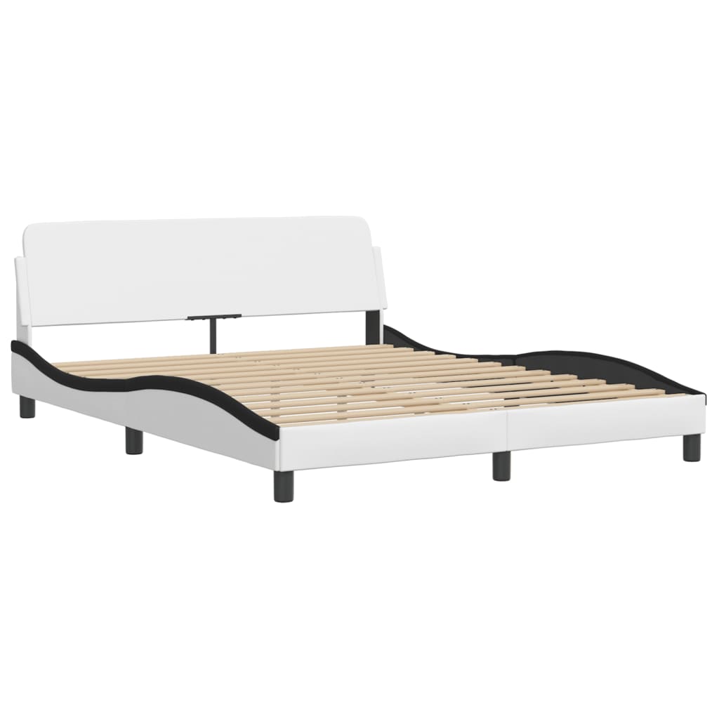 Bed Frame with LED without Mattress "Hvar" White and Black 160x200 cm