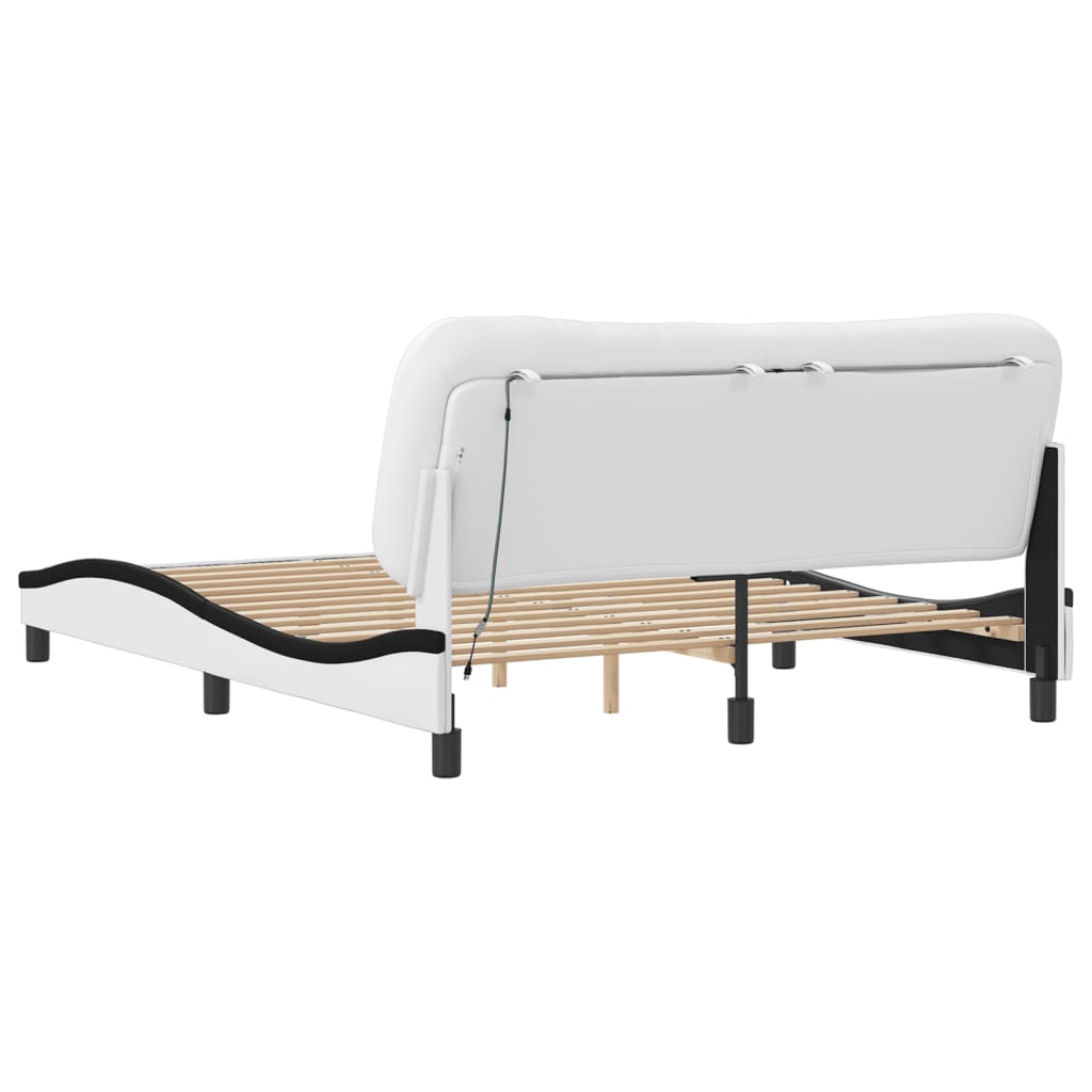 Bed Frame with LED without Mattress "Hvar" White and Black 160x200 cm