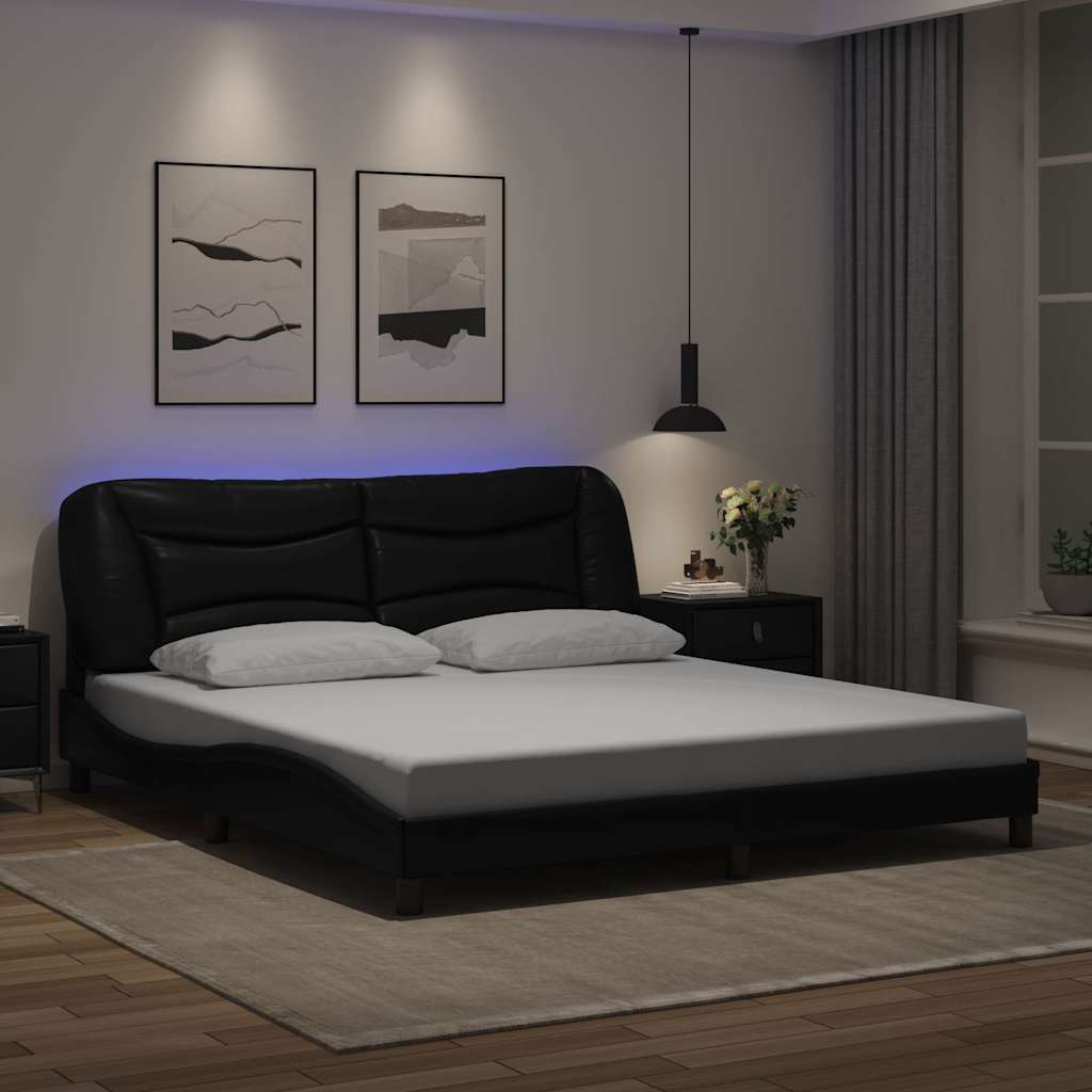 Bed Frame with LED without Mattress "Hvar" Black 180x200 cm