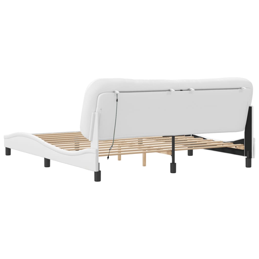Bed Frame with LED without Mattress "Hvar" White 180x200 cm