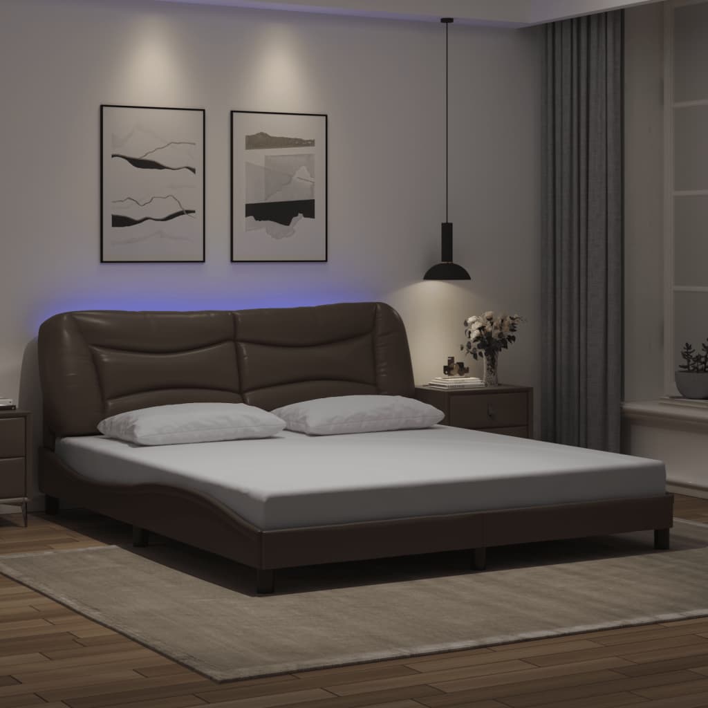 Bed Frame with LED without Mattress "Hvar" Brown 180x200 cm