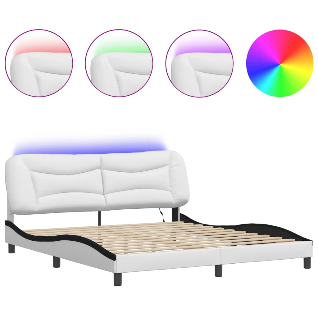 Bed Frame with LED without Mattress "Hvar" White and Black 180x200 cm