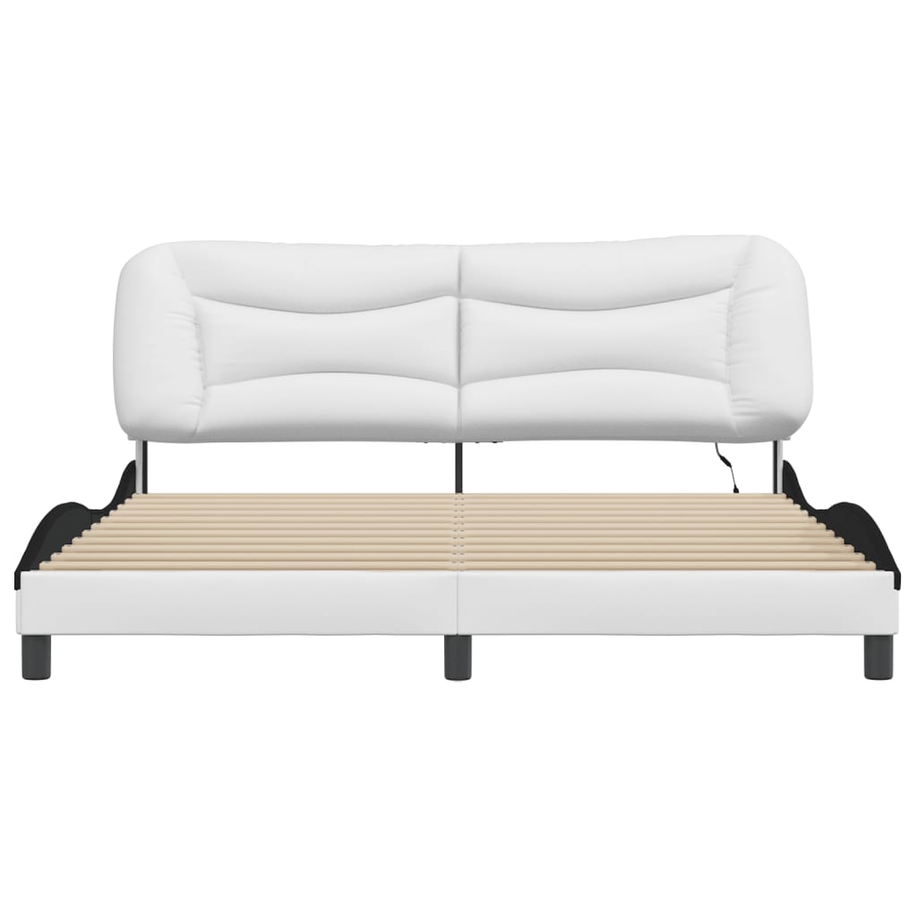 Bed Frame with LED without Mattress "Hvar" White and Black 180x200 cm