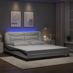 Bed Frame with LED without Mattress "Hvar" White and Black 180x200 cm