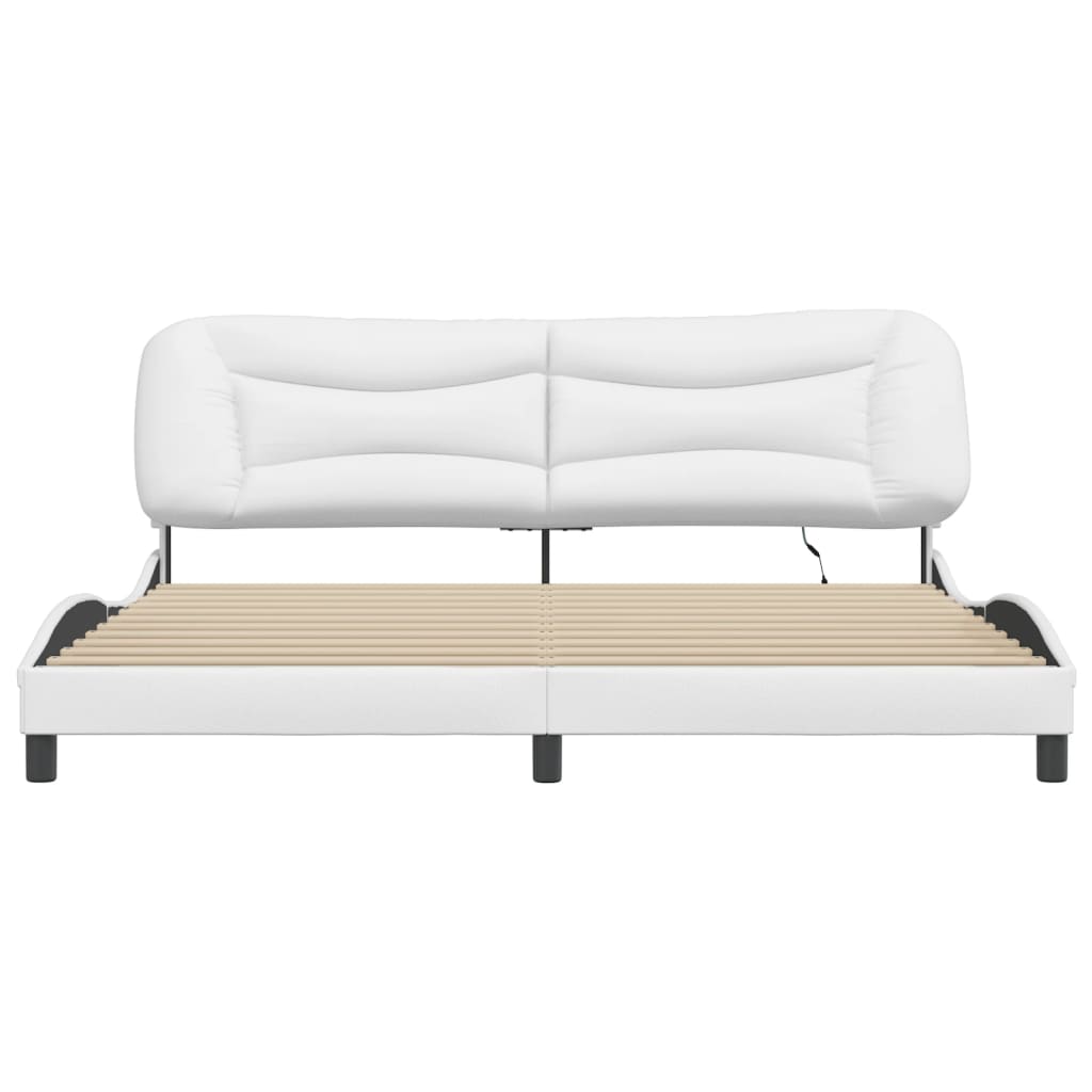 Bed Frame with LED without Mattress "Hvar" White 200x200 cm