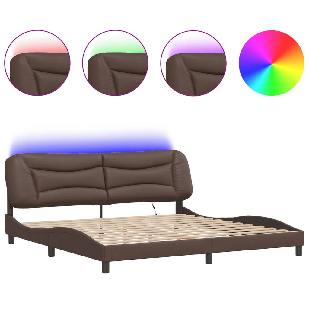 Bed Frame with LED without Mattress "Hvar" Brown 200x200 cm