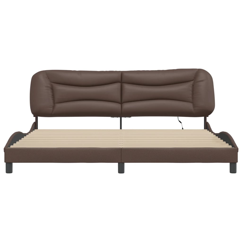 Bed Frame with LED without Mattress "Hvar" Brown 200x200 cm