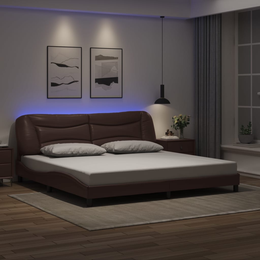 Bed Frame with LED without Mattress "Hvar" Brown 200x200 cm