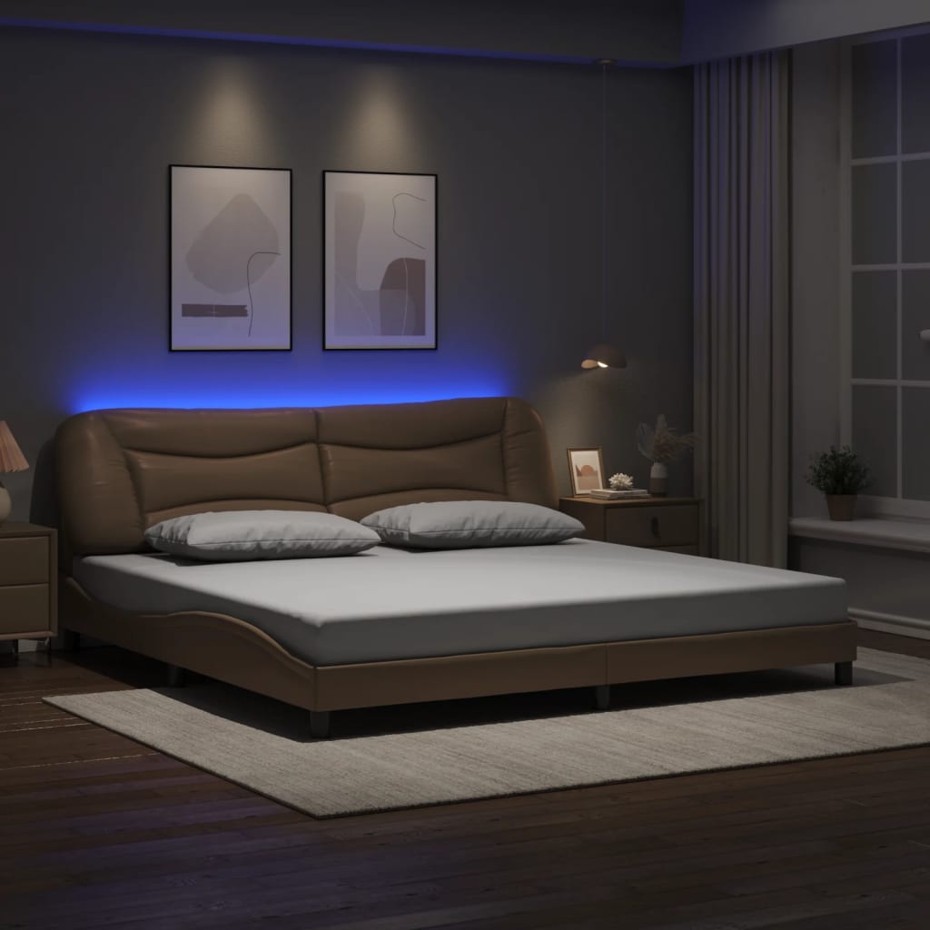 Bed Frame with LED without Mattress "Hvar" Cappuccino 200x200 cm
