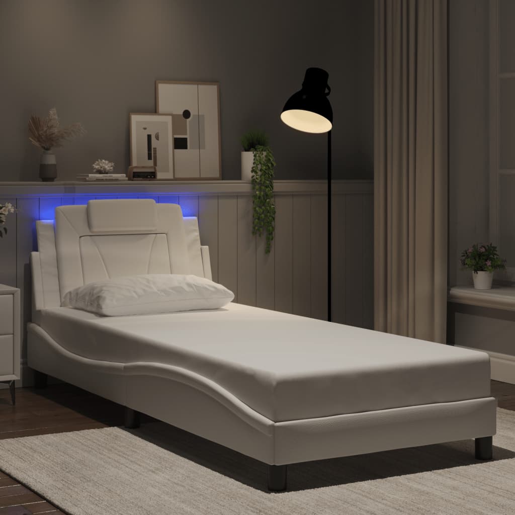 Bed Frame "Viana" with LED without Mattress White 80x200 cm