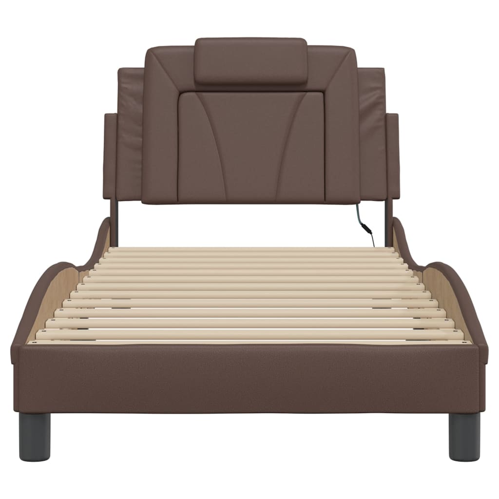 Bed Frame "Viana" with LED without Mattress Brown 80x200 cm