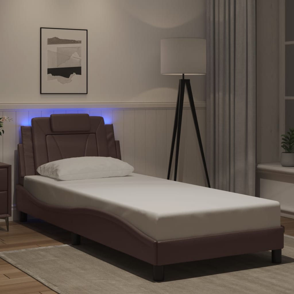 Bed Frame "Viana" with LED without Mattress Brown 80x200 cm