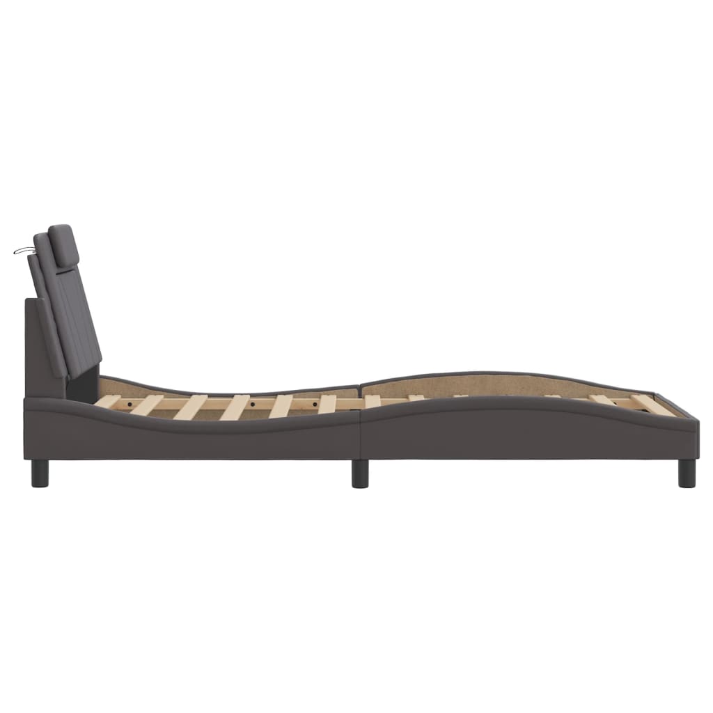 Bed Frame "Viana" with LED without Mattress Grey 80x200 cm