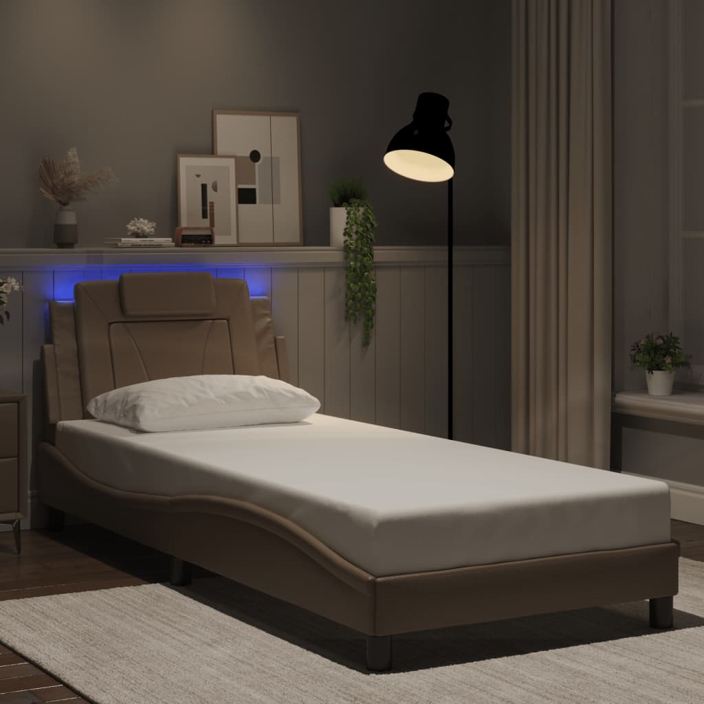 Bed Frame "Viana" with LED without Mattress Cappuccino 80x200 cm